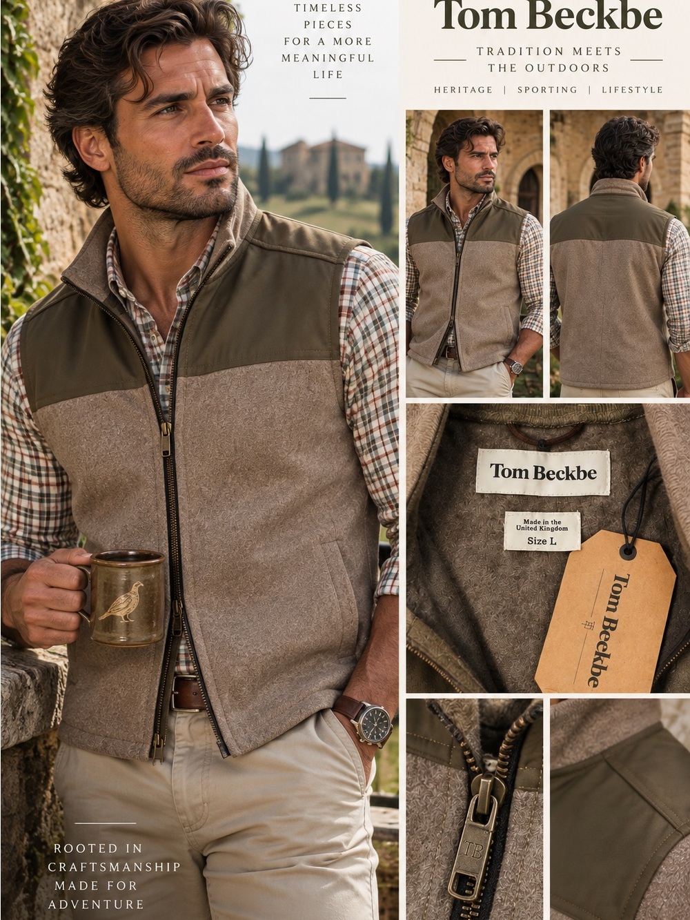 Tom Beckbe Nocetta Tobacco Wool Blend Shooting Vest NWT Size L